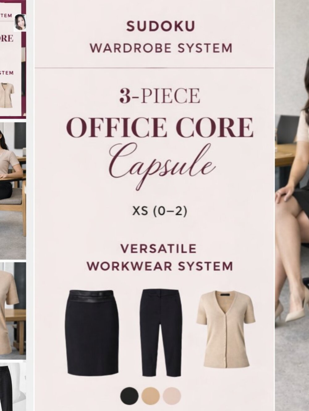 3 Pc Capsule XS Workwear • Black Beige Office Set